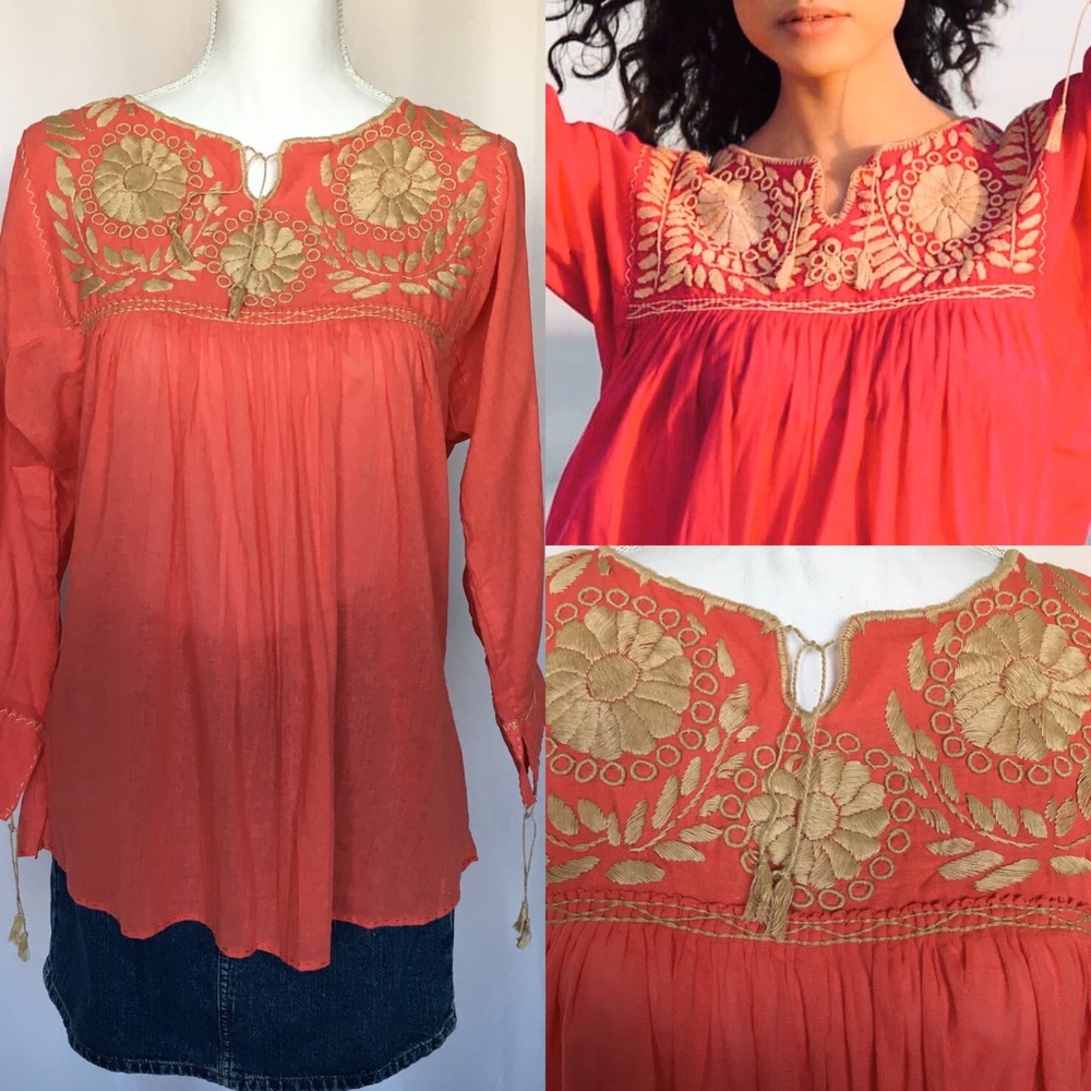 Boho style Mexican  Embroidered Blouse